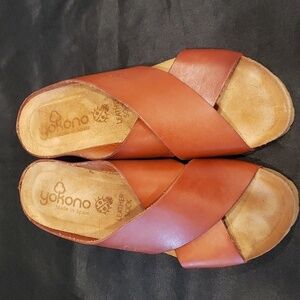 Yokono Candela leather wedge slide with cork sole
